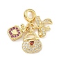 Латунное микропейв с кубическим цирконием европейские подвески с подвесками, Подвески с большими отверстиями, флакон духов, сумочка и бант, долговечный, стойки покрытие, без кадмия и без свинца
