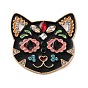 Skull Cat Enamel Pins, Alloy Rhinestone Lapel Pins for Backpack Clothes, Golden