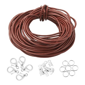 DIY Necklace Making Kits, Including Cowhide Leather Cord, 304 Stainless Steel Jump Rings, Iron Cord Ends and Zinc Alloy Lobster Claw Clasps