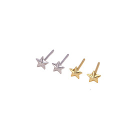 Gold Plated Star Ear Studs with Pendant, 925 Silver Shiny Pentagram Earrings