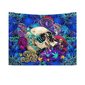Polyester Mushroom Skull Wall Hanging Tapestry, Rectangle Psychedelic Hippie Tapestry for Wall Bedroom Living Room
