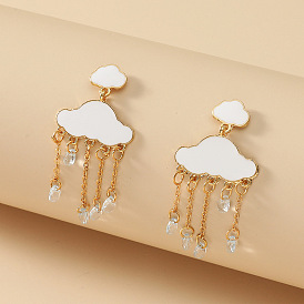 Simple creative zircon earrings cute white cloud earrings fashion temperament rhinestone earrings women