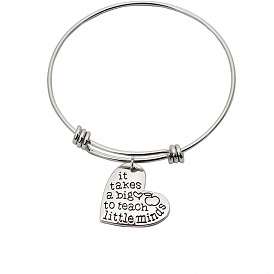 Simple Alloy Heart-shaped Pendant Bracelet with Engraved English Letters