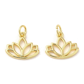 Rack Plating Brass Pendants,  with Jump Ring, Lead Free & Cadmium Free, Long-Lasting Plated, Lotus Charm