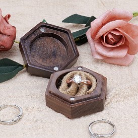 Cajas de anillos de madera hexagonales, Estuche de regalo para anillos de boda con cierres magnéticos.