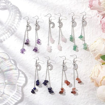 304 серьги-подвески в форме луны из нержавеющей стали, с натуральным смешанным камнем бусина бусина бусина