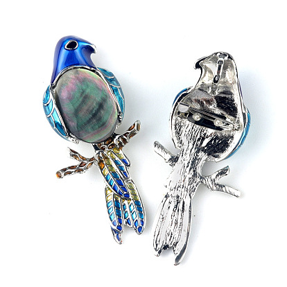 Parrot on the Branch Brooches, Shell with Metal Brooches for Women