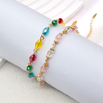 Элегантные женские браслеты на ногу в винтажном стиле из латуни и овального стекла с гранеными звеньями, регулируемые, реальный 18 k позолоченный