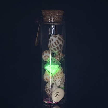 Glass Wishing Bottles, with Shell, Noctilucent powder and Wishing Paper Inside, 105x29mm