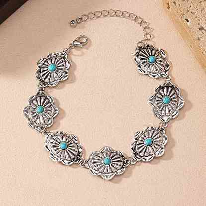 Женские браслеты на ногу из богемского сплава с овальными звеньями из синтетической бирюзы