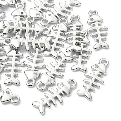 SHEGRACE Brass Micro Pave Cubic Zirconia Fishbone Charms, Cadmium Free & Nickel Free & Lead Free