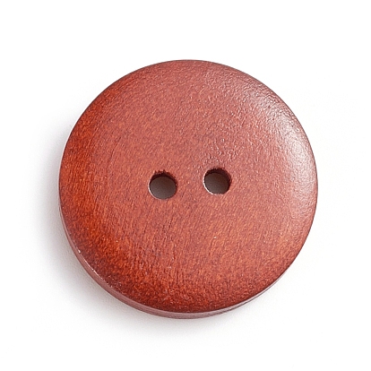 Natural Wooden Buttons, 2-Hole, Dyed, Flat Round