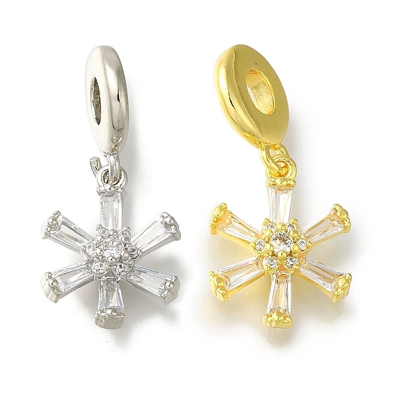 Стеллажное покрытие латунь микро паве прозрачный кубический цирконий европейские подвески-подвески, без свинца и без кадмия, долговечный, цветок