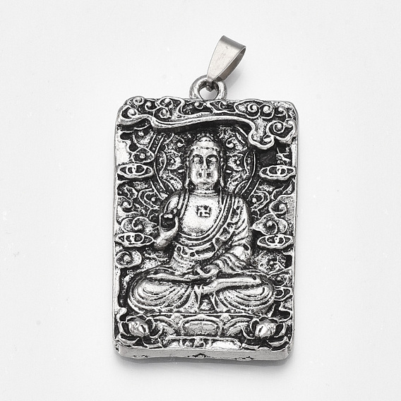 Tibetan Style Alloy Big Pendants, Rectangle with Buddha