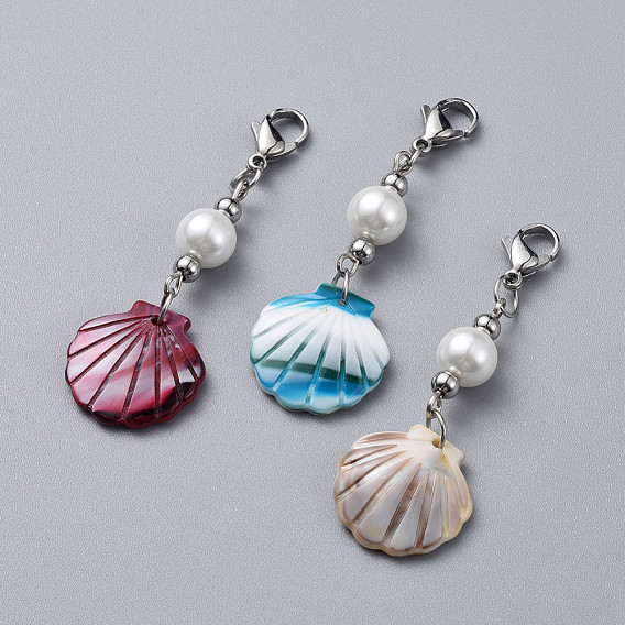 Ацетат целлюлозы (смола) большие подвески, со стеклянной жемчужные круглых бусин, 304 застежка из лобстера из нержавеющей стали и картонная упаковочная коробка, оболочка