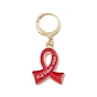 AIDS Awareness Ribbon Alloy Enamel Pendant Locking Stitch Markers, Crochet Leverback Hoop Charms