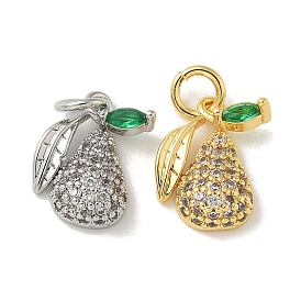 Brass Micro Pave Cubic Zirconia Pendents, Pear Charms, with Jump Ring