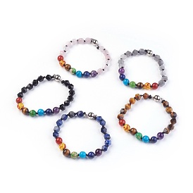 Chakra Jewelry, Natural Gemstone Bracelets, with Brass Magnetic Clasps, Round Mixed Stone and Resin Beads