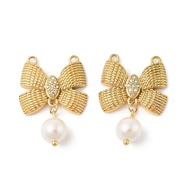 304 из нержавеющей стали горный хрусталь подвески, с абс пластмассовой имитационной жемчужиной, бантом прелести, ионное покрытие (ip)