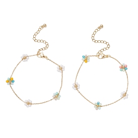 Браслеты из искусственного жемчуга из стекла и АБС-пластика, 304 браслеты из нержавеющей стали с цепочками для женщин, цветок