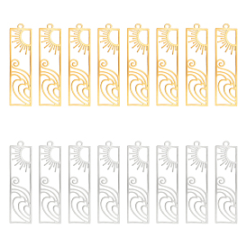 8 шт. 2 цвета 201 подвески из нержавеющей стали, лазерная резка, прямоугольник с солнцем