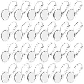 40Pcs 304 Stainless Steel Leverback Earring Findings, Flat Round, with Blank Cabochon Settings