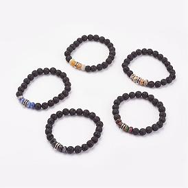 Gemstone & Lava Rock Stretch Bracelets, with Alloy Finding