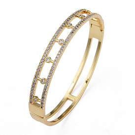 Cubic Zirconia Hollow Hinged Bangle, Real 18K Gold Plated Brass Jewelry for Women