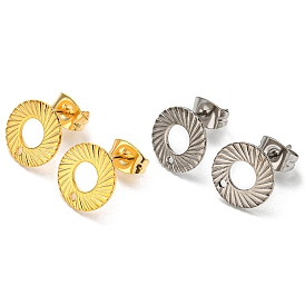 201 Stainless Steel Stud Earrings Finding, with 304 Stainless Steel Pins, Donut