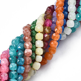 Perles naturelles de quartz brins, teint, facette, cube