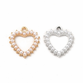 ABS Plastic Imitation Pearl Pendants, with Alloy Findings, Heart Charm