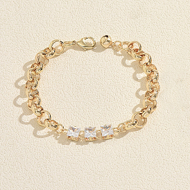 Elegant Iron Pave Clear Cubic Zirconia Rolo Chain Bracelets for Women