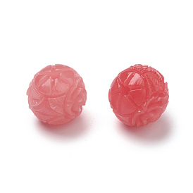 Shell Beads, Imitation Jade, Dyed, Curved, Round with Flower and Leaf