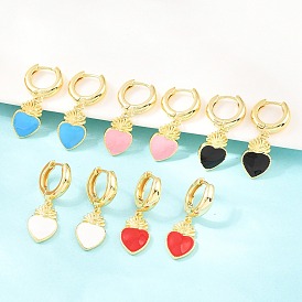Латунные серьги-кольца ко Дню святого Валентина, с эмалью, святое сердце, без кадмия и без свинца, долговечный, стойки покрытие, реальный 18 k позолоченный