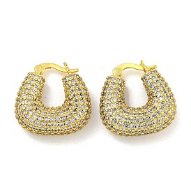 Rack Plating U-Shaped Brass Micro Pave Clear Cubic Zirconia Hoop Earrings for Women, Cadmium Free & Lead Free, Long-Lasting Plated