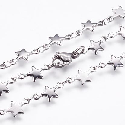 304 Stainless Steel Chain Necklaces, with Lobster Claw Clasps, Ion Plating (IP), Star