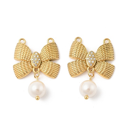 304 из нержавеющей стали горный хрусталь подвески, с абс пластмассовой имитационной жемчужиной, бантом прелести, ионное покрытие (ip)