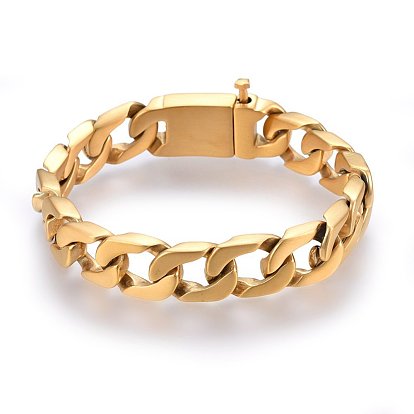 304 Stainless Steel Curb Chain Bracelets, Ion Plating(IP), with Clasps, Brushed