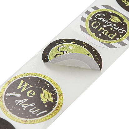 Graduation Theme Stickers Roll, Round Paper Adhesive Labels, Decorative Sealing Stickers for Gifts, Party