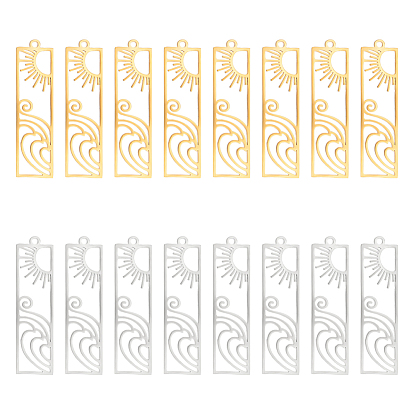 8 шт. 2 цвета 201 подвески из нержавеющей стали, лазерная резка, прямоугольник с солнцем