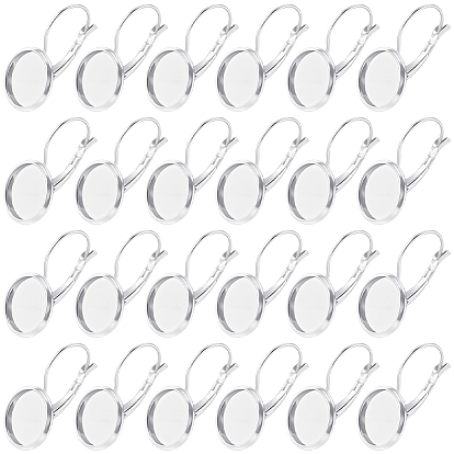 40Pcs 304 Stainless Steel Leverback Earring Findings, Flat Round, with Blank Cabochon Settings