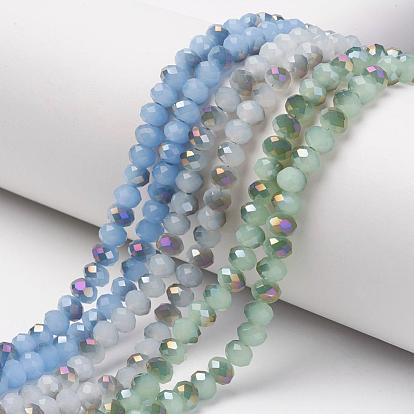 Electroplate Glass Beads Strands, Imitation Jade, Full Rainbow Plated, Faceted, Rondelle