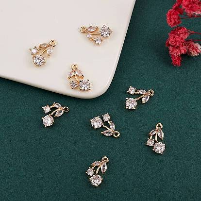 10Pcs Rack Plating Brass Clear Cubic Zirconia Charms, Long-Lasting Plated, Cherry