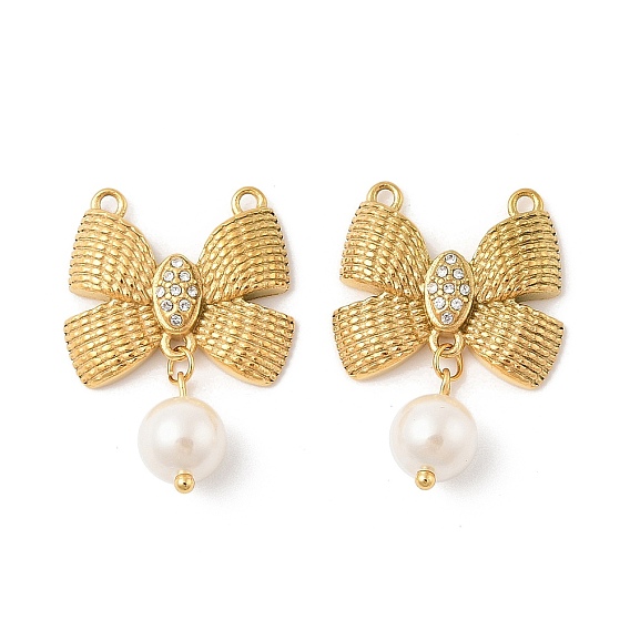 304 из нержавеющей стали горный хрусталь подвески, с абс пластмассовой имитационной жемчужиной, бантом прелести, ионное покрытие (ip)