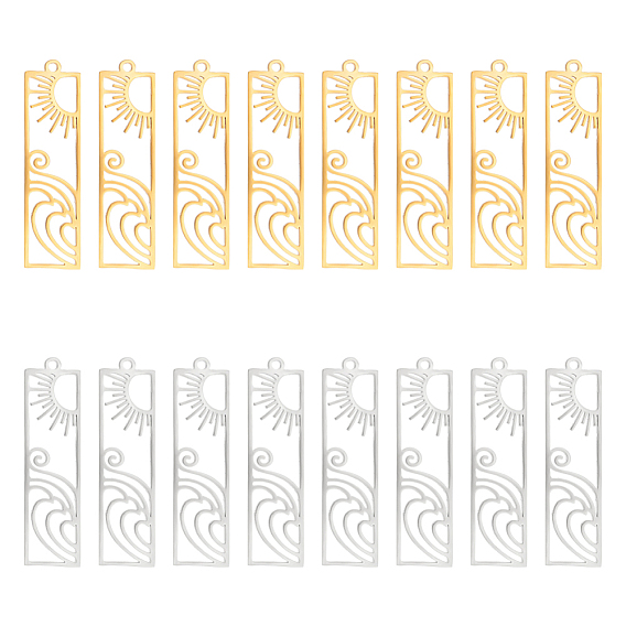 8 шт. 2 цвета 201 подвески из нержавеющей стали, лазерная резка, прямоугольник с солнцем