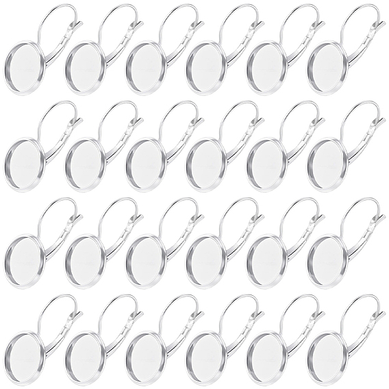 40 piezas 304 hallazgos de aretes de palanca de acero inoxidable, plano y redondo, con engastes de cabujón en blanco