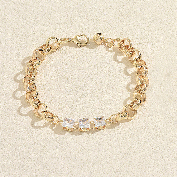 Elegant Iron Pave Clear Cubic Zirconia Rolo Chain Bracelets for Women