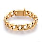 304 Stainless Steel Curb Chain Bracelets, Ion Plating(IP), with Clasps, Brushed