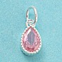 925 Sterling Silver Charms, with Cubic Zirconia, Faceted Teardrop, Silver