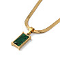 Sea Green Cubic Zirconic Rectangle Pendant Necklace, with Golden 304 Stainless Steel Herringbone Chains